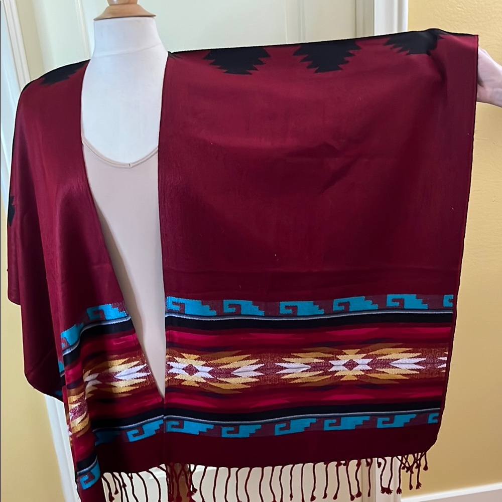 Southwestern Style Poncho with Fringe from Ecuador - Picture 3 of 5